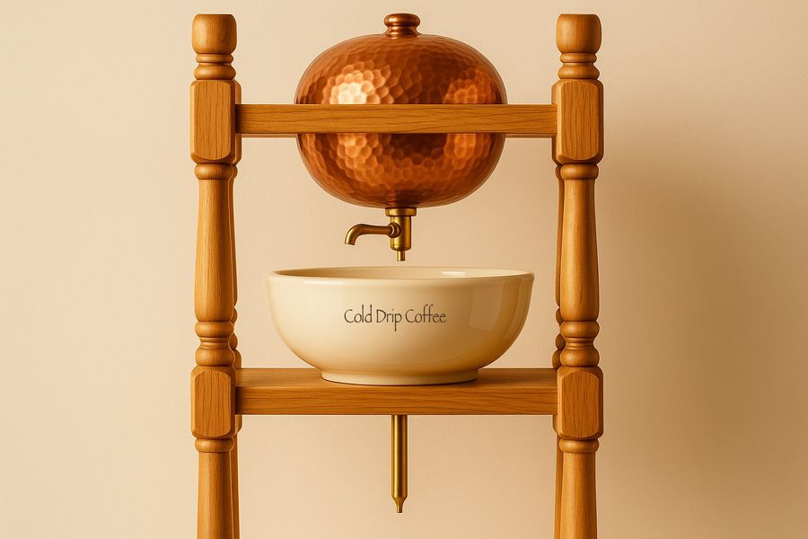 A cold drip tower of copper and oak