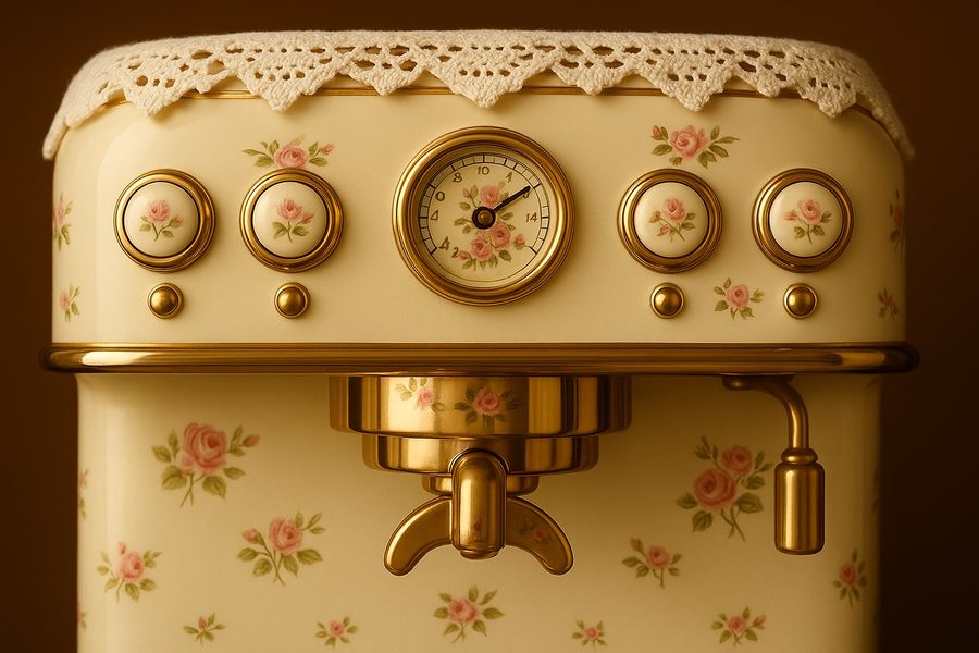 Granny's sideboard machine with roses and lace