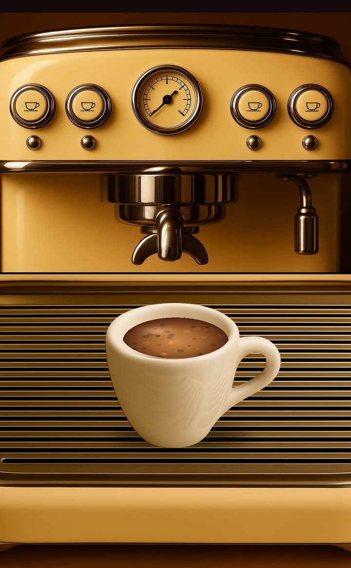 The retro cream machine pouring into a white porcelain cup